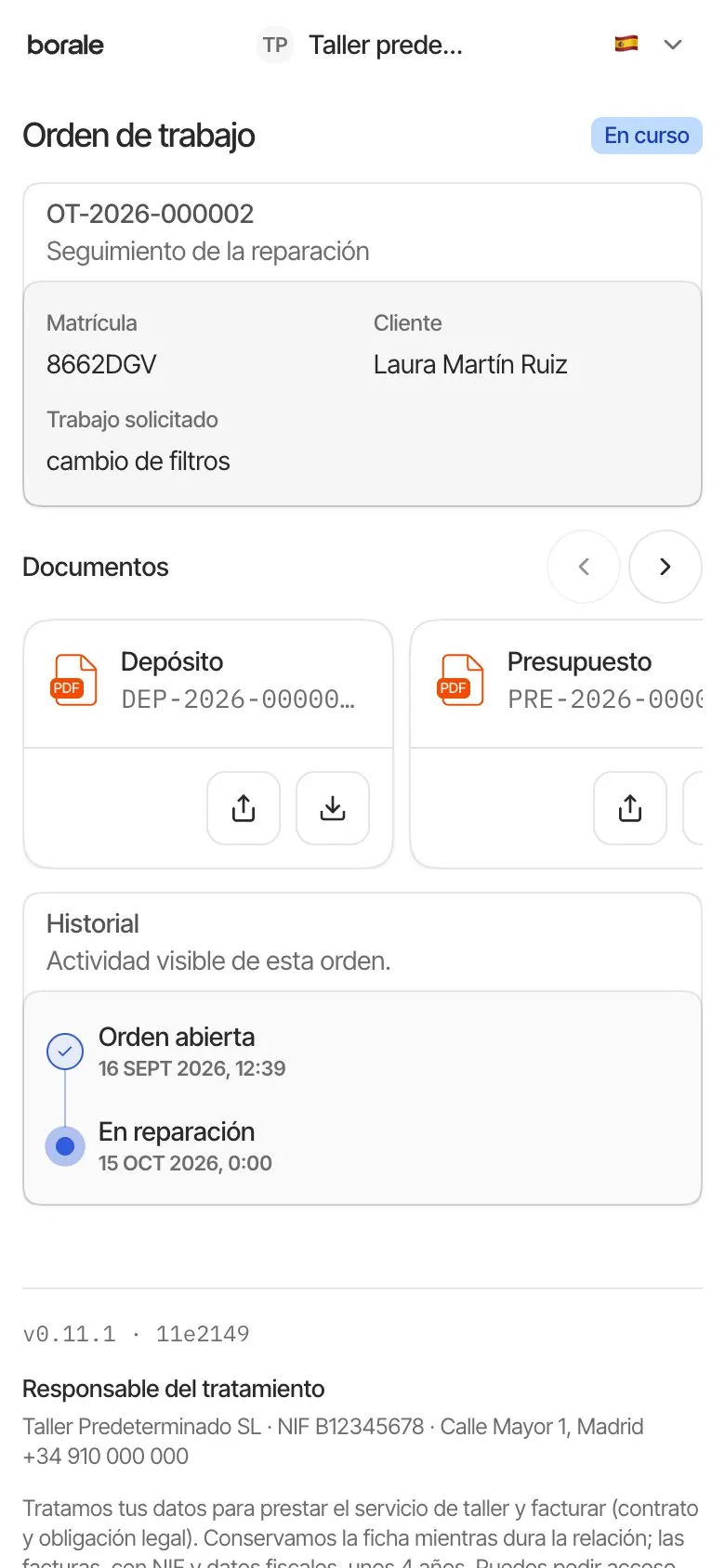 Seguimiento de la reparación en el portal del cliente